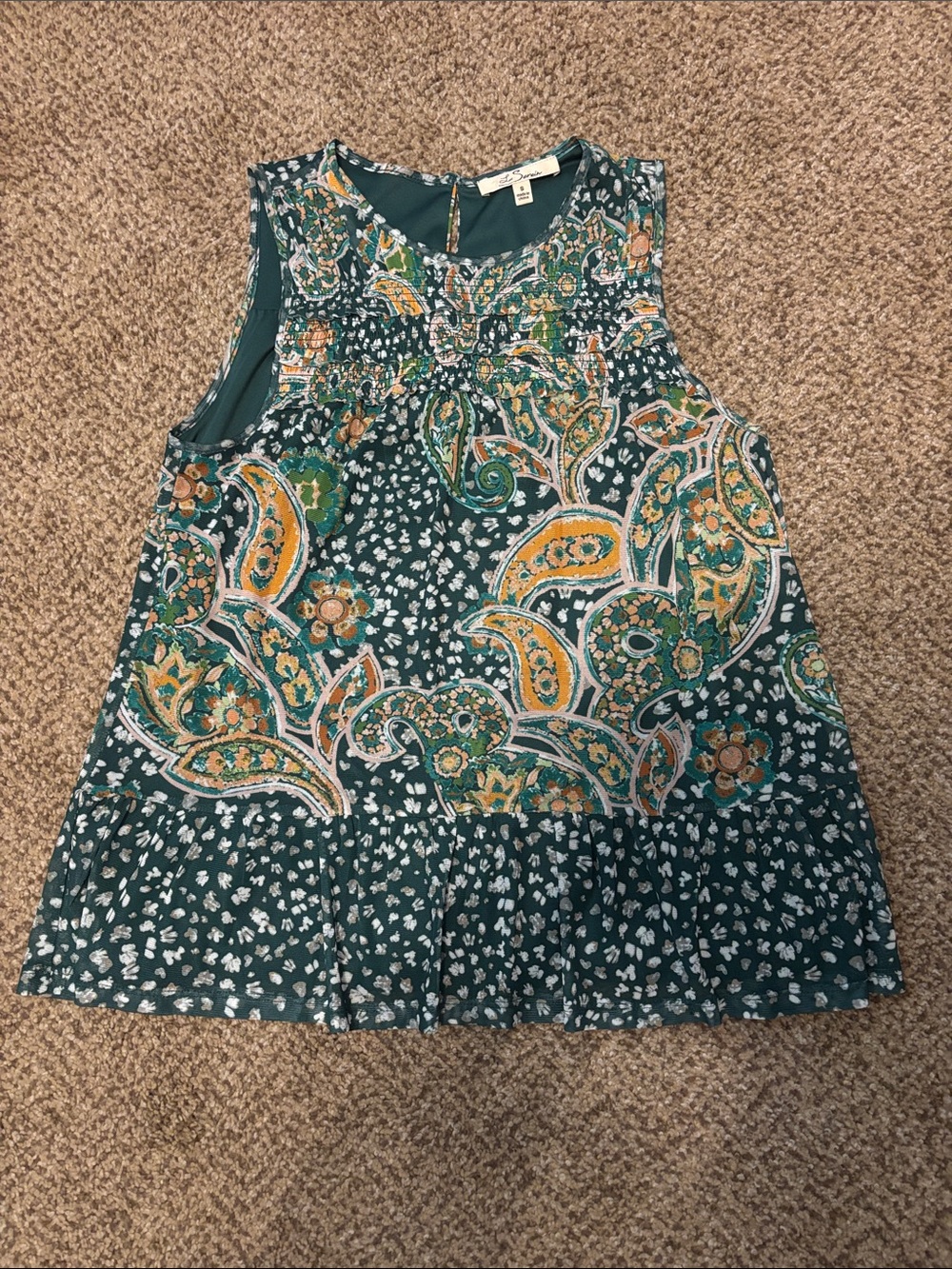 Les Serein Green Paisley Sleeveless Blouse Small